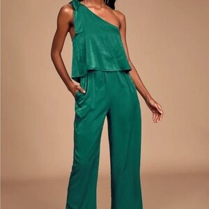 Lulus Elegant Green One-Shoulder Jumpsuit